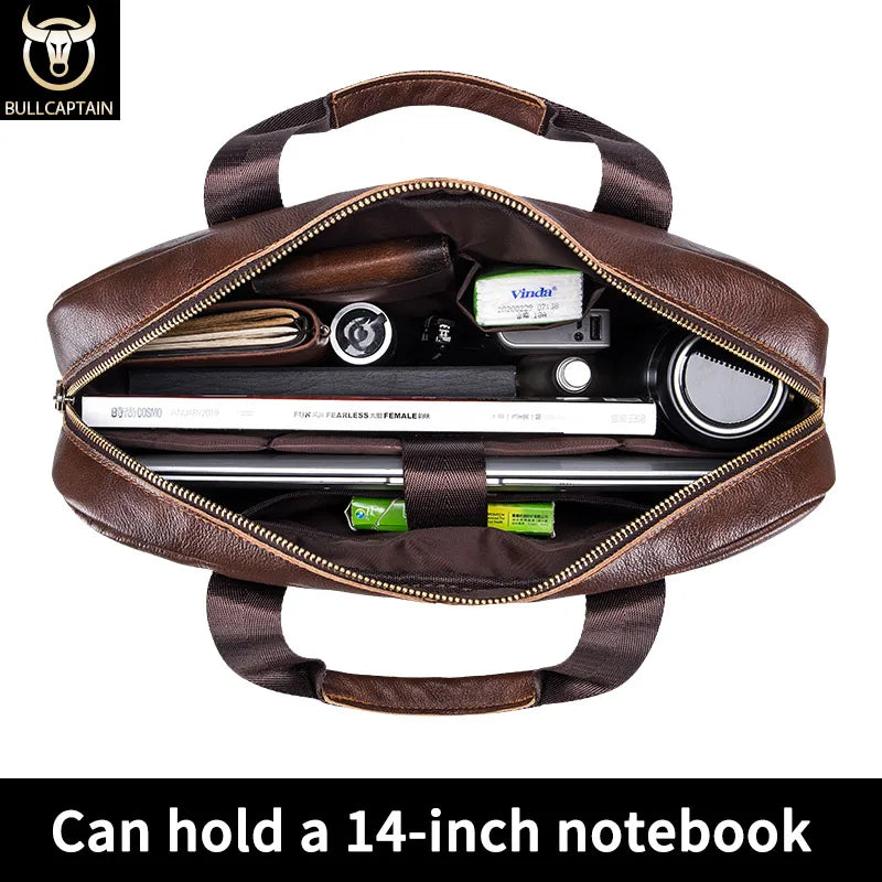 Briefcase Shoulder Messenger Bags Men'S Genuine Leather 14-Inch Laptop Bag'S Men'S Briefcase Office Business Handbag