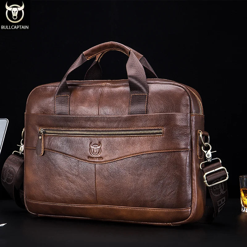 Briefcase Shoulder Messenger Bags Men'S Genuine Leather 14-Inch Laptop Bag'S Men'S Briefcase Office Business Handbag