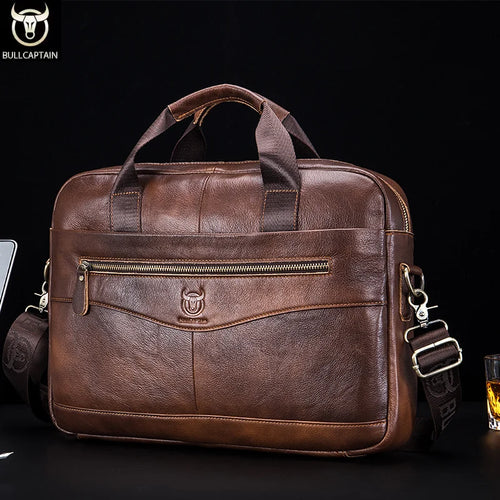 Briefcase Shoulder Messenger Bags Men'S Genuine Leather 14-Inch Laptop Bag'S Men'S Briefcase Office Business Handbag