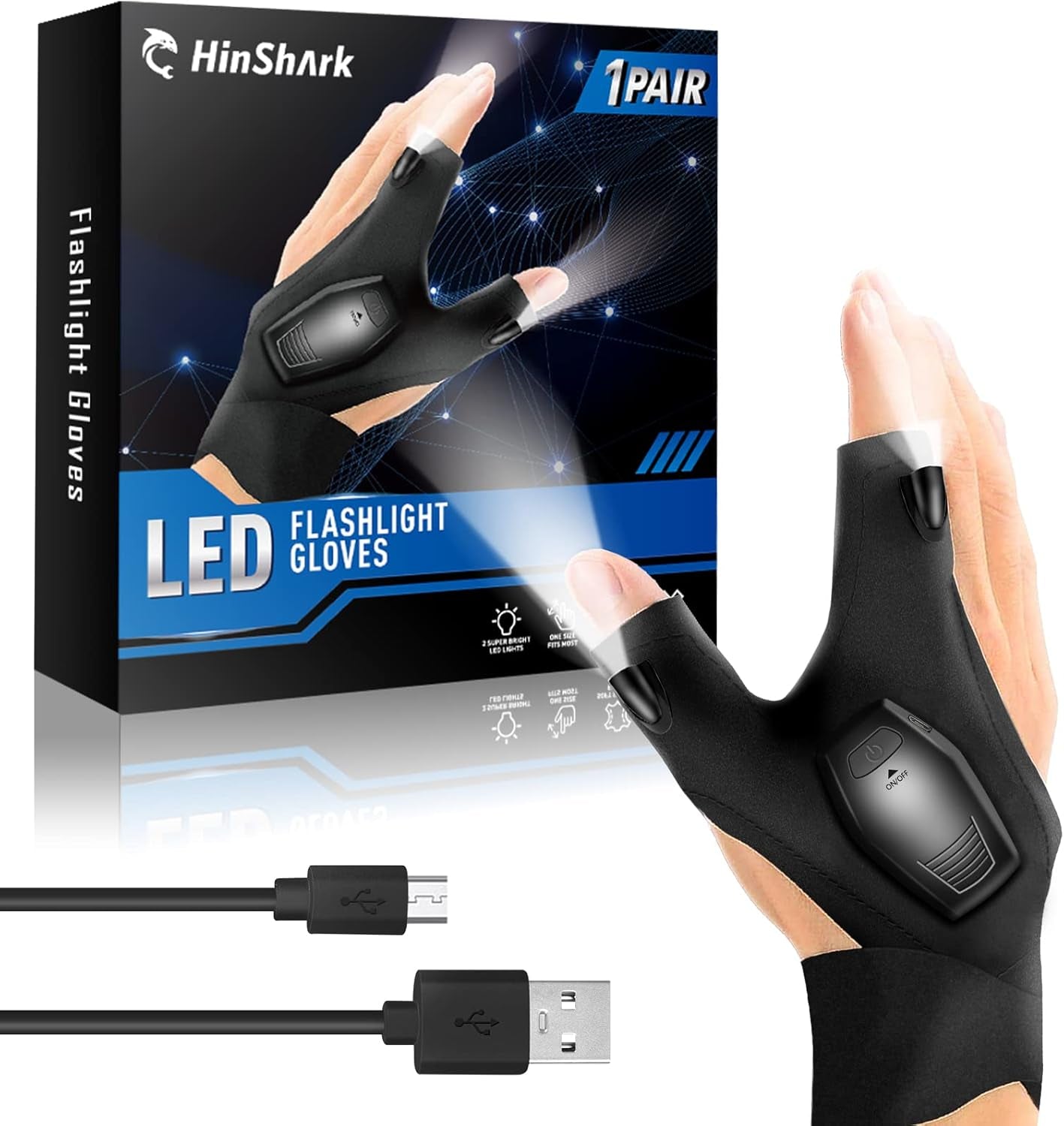 Hinshark Geschenke Für Männer, Handschuhe Mit Licht Angelzubehör, Geschenk Für Valentinstag Für Ihn, Männergeschenke, Geburtstagsgeschenk Lustige Gadgets Geschenke Für Männer Papa, Ostergeschenke